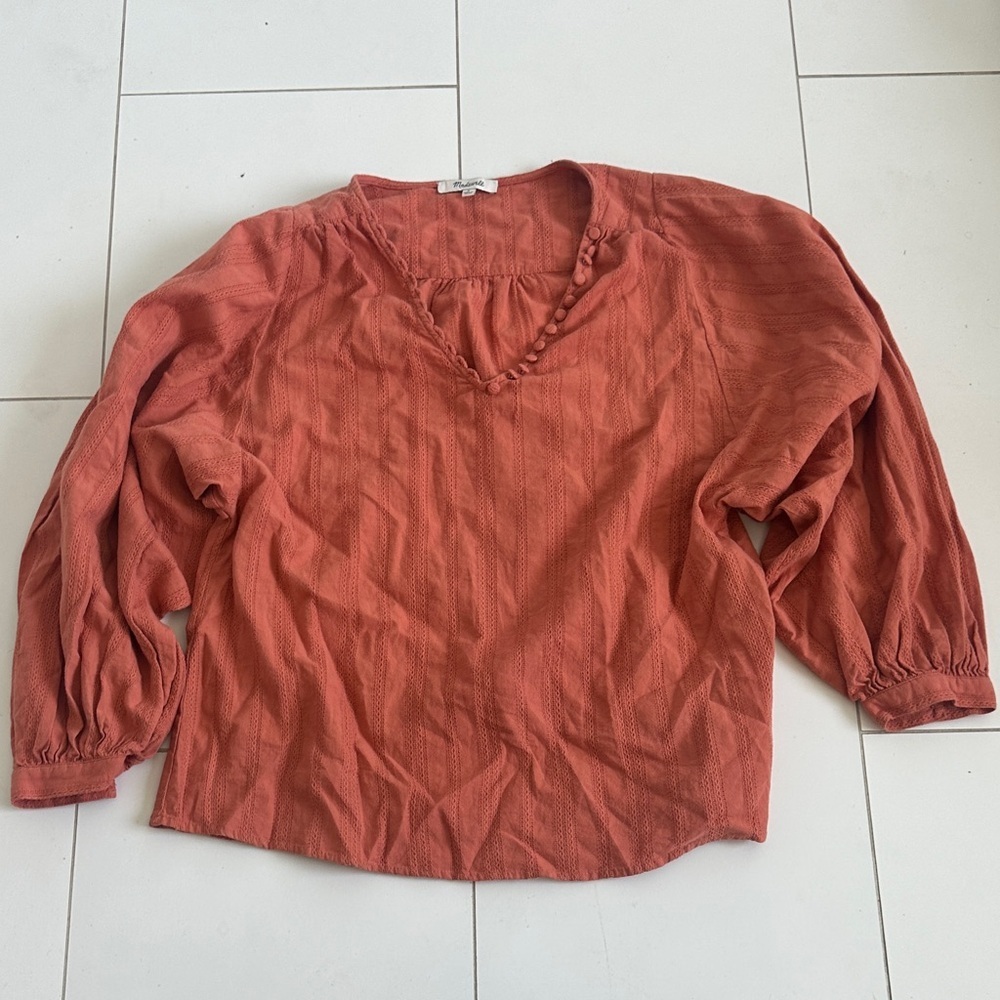 Madewell Women's Rust V-Neck Blouse button detail Small